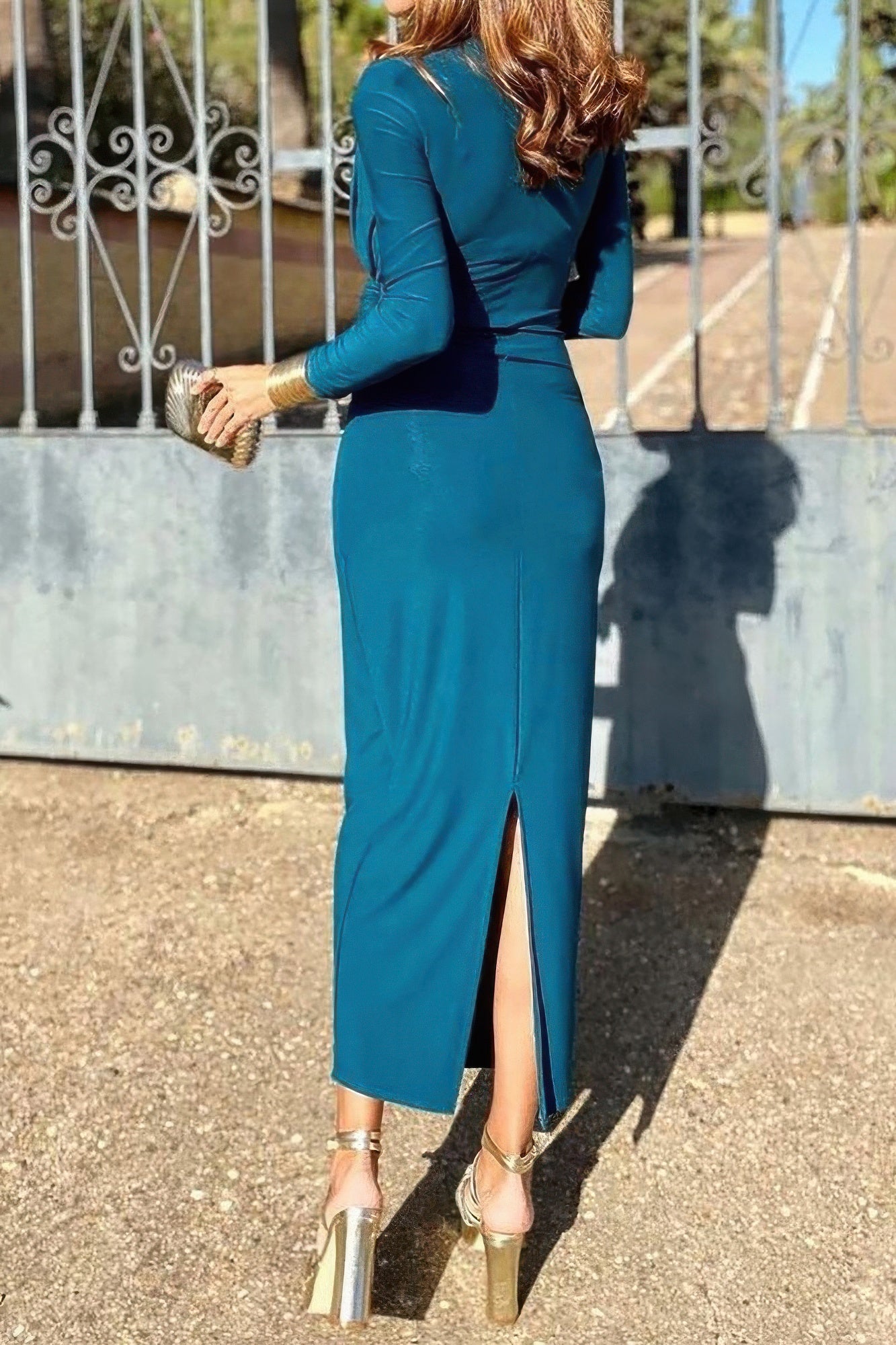 Elegant Round Neck Solid Ruched Wrap Hem Dress - Grace Beauty H&C