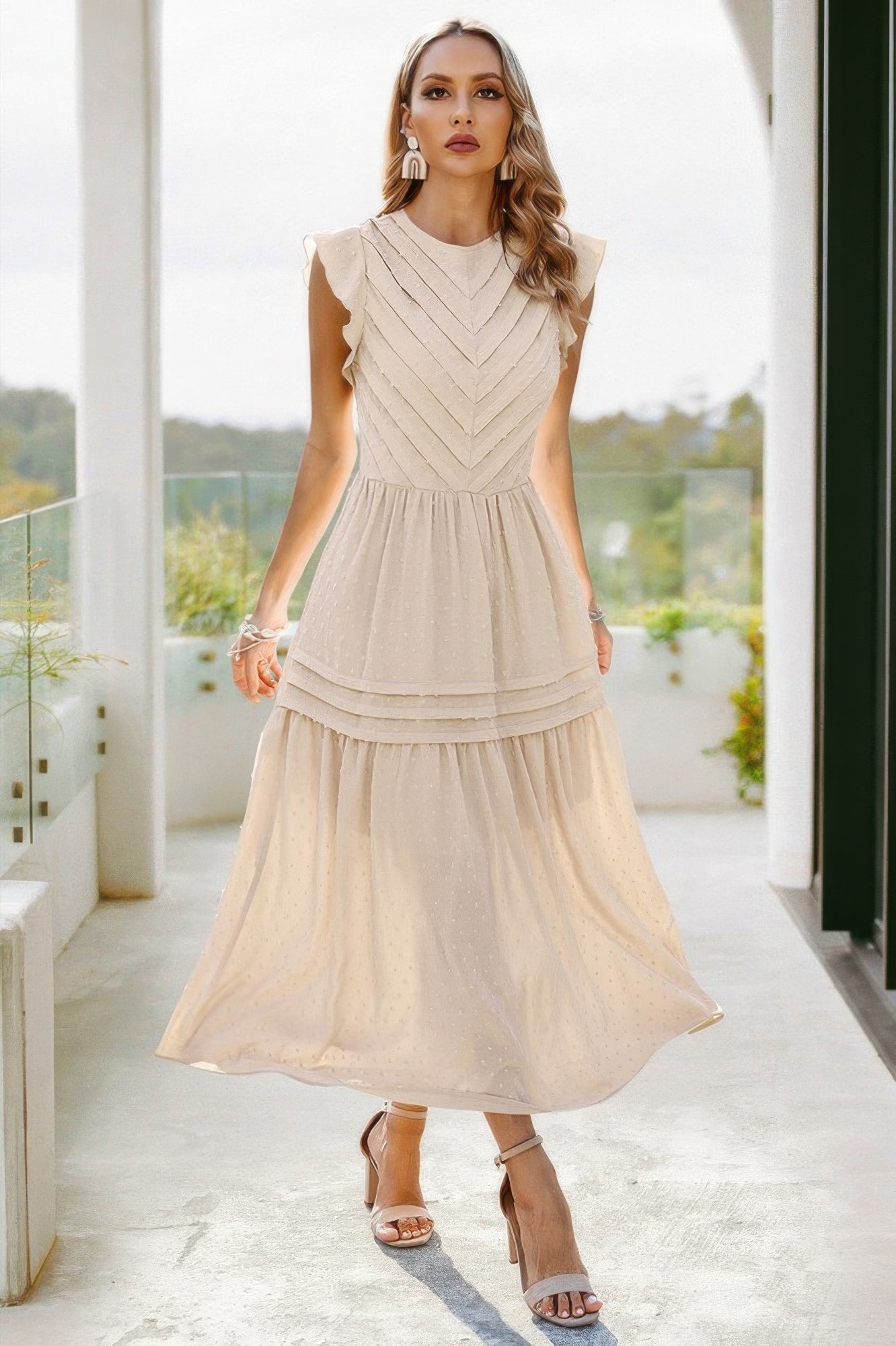 Ruffle Solid Willow Smocked Maxi Dress - Grace Beauty H&C