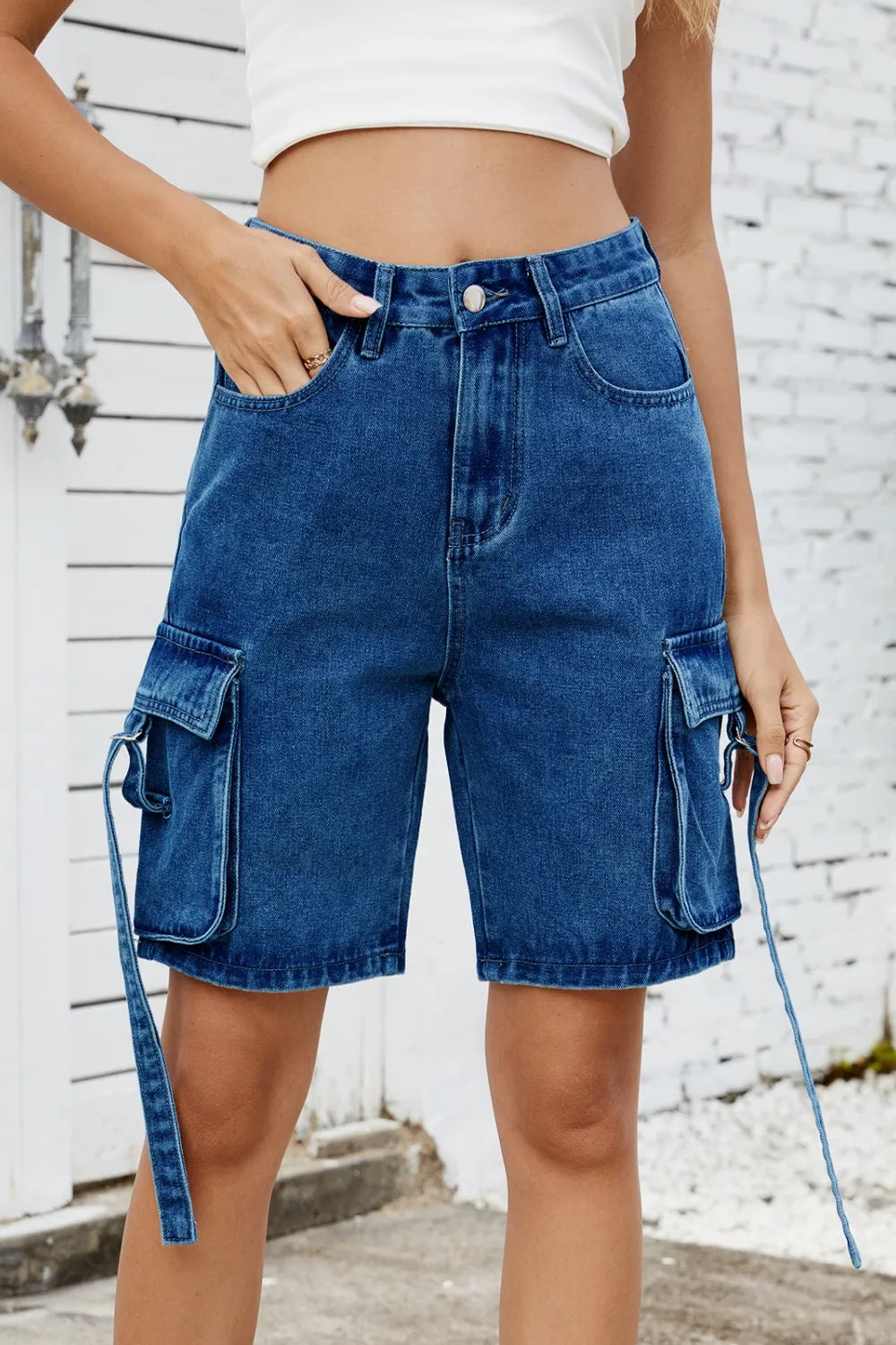 Washed Cargo Denim Shorts - Grace Beauty H&C