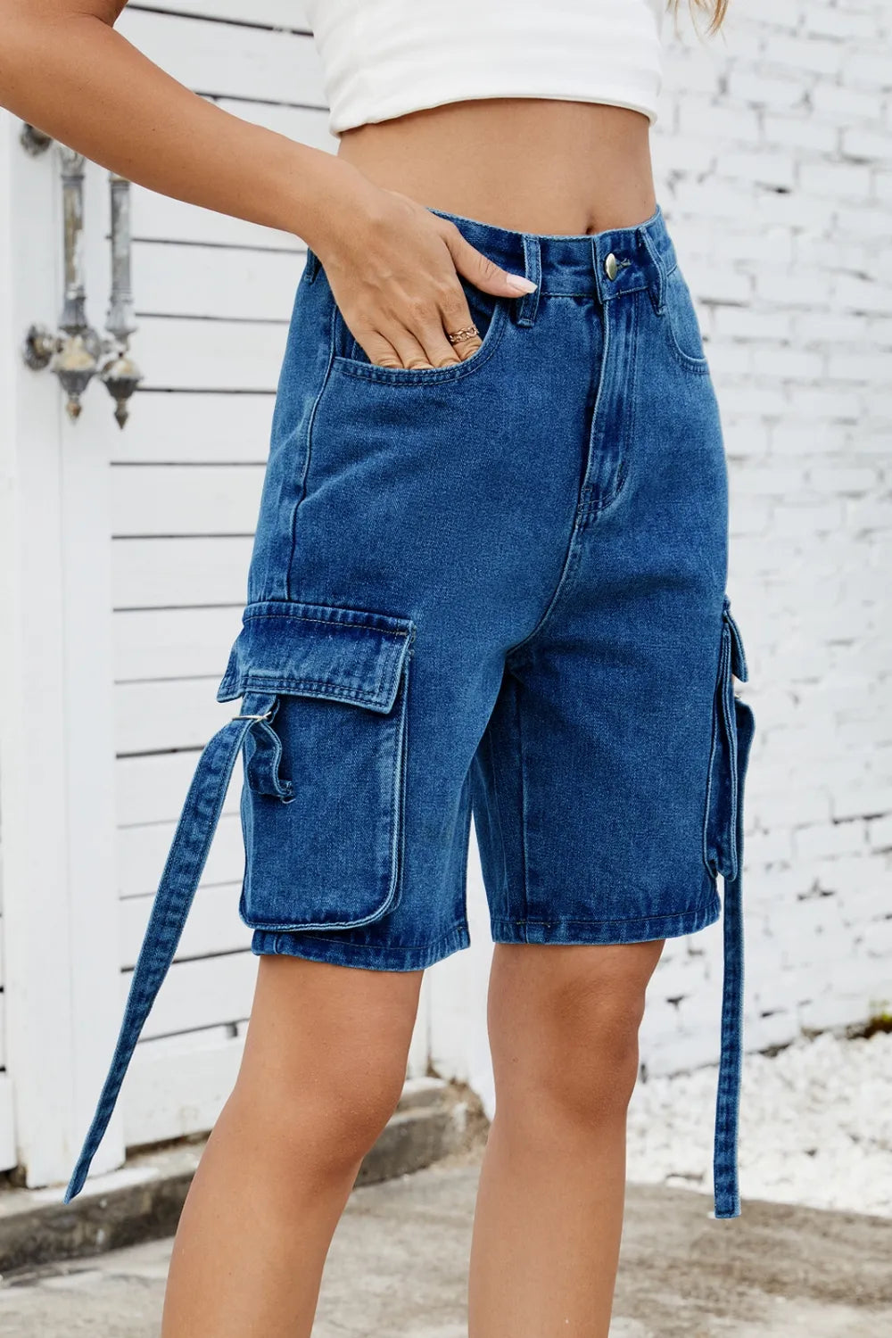 Washed Cargo Denim Shorts - Grace Beauty H&C