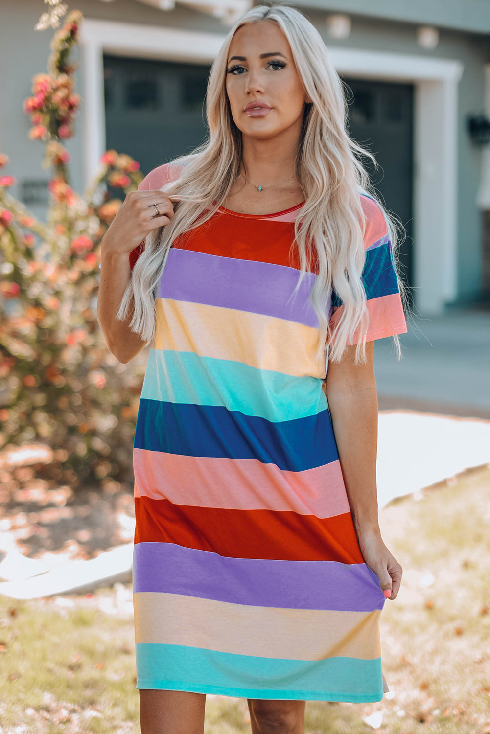 Women Color Block Side Slit Mini Dress - Grace Beauty H&C