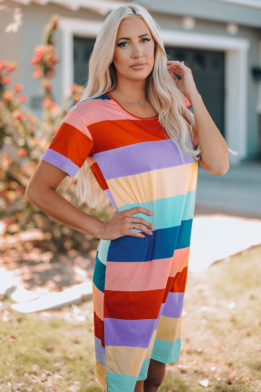 Women Color Block Side Slit Mini Dress - Grace Beauty H&C