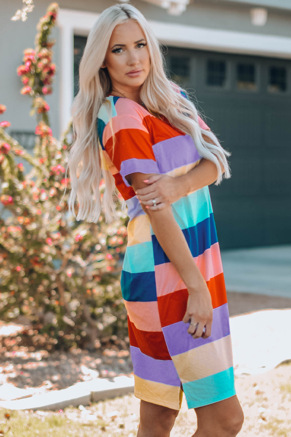 Women Color Block Side Slit Mini Dress - Grace Beauty H&C