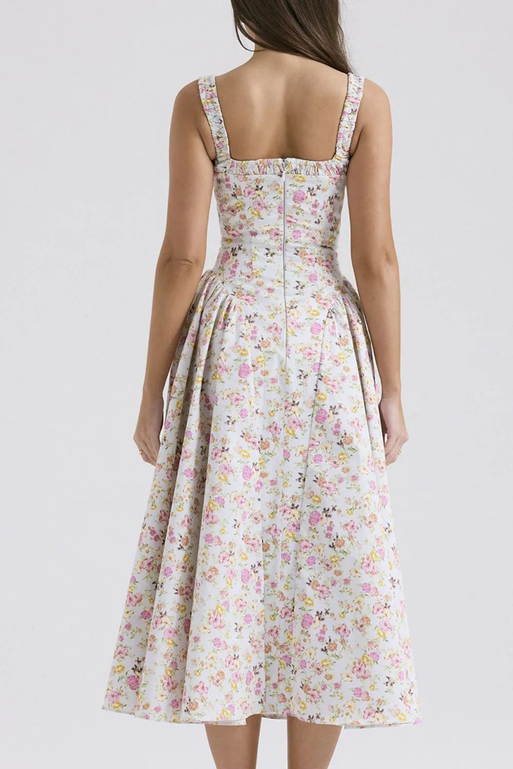 Women’s Floral Square Neck Wide Strap Midi Dress – Casual Summer Dress - Grace Beauty H&C