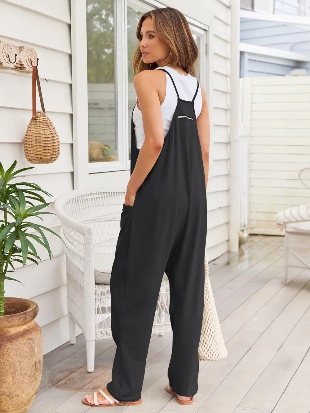 Women's V-Neck Spaghetti Strap Jumpsuit – Sleeveless One-Piece Outfit - Grace Beauty H&C