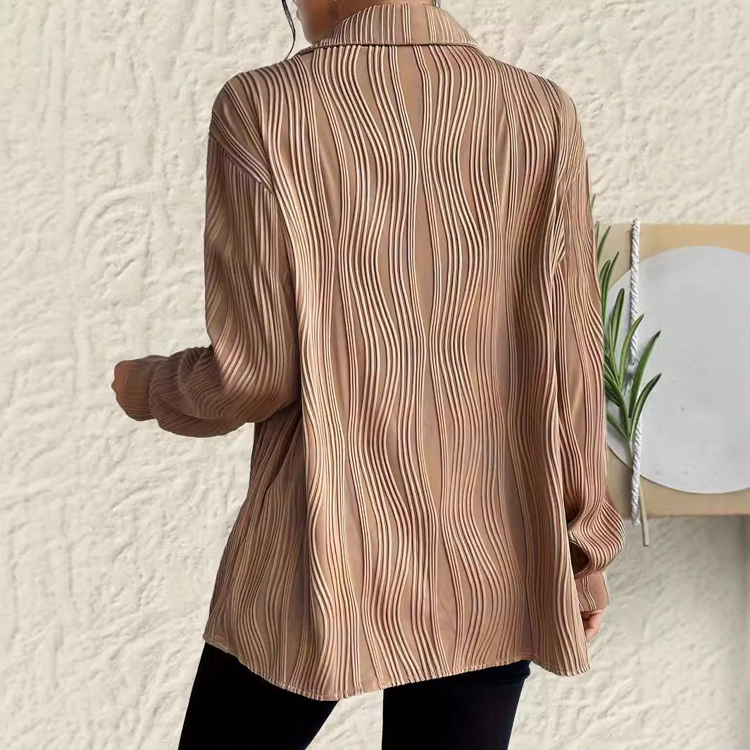 Fashionable Women's Plus Size Shirt With Fold-down Collar And Button Texture - Grace Beauty H&C