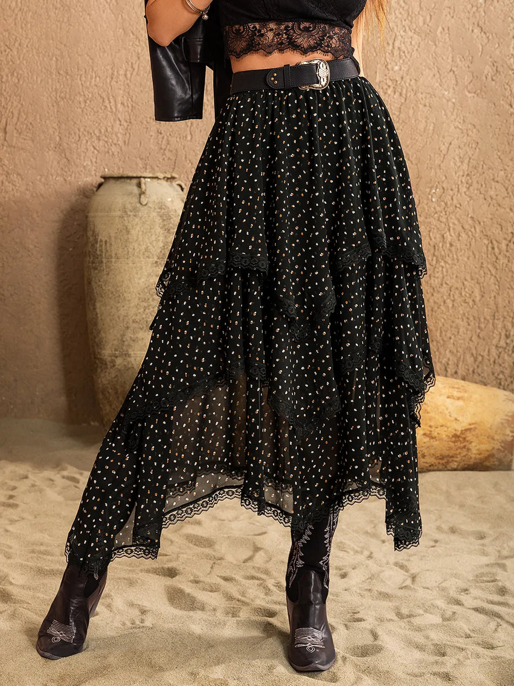 Lace Detail Layered Midi Skirt - Grace Beauty H&C