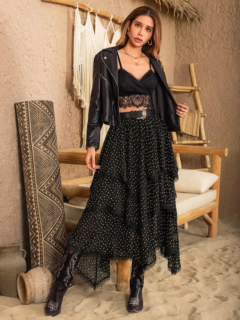 Lace Detail Layered Midi Skirt - Grace Beauty H&C
