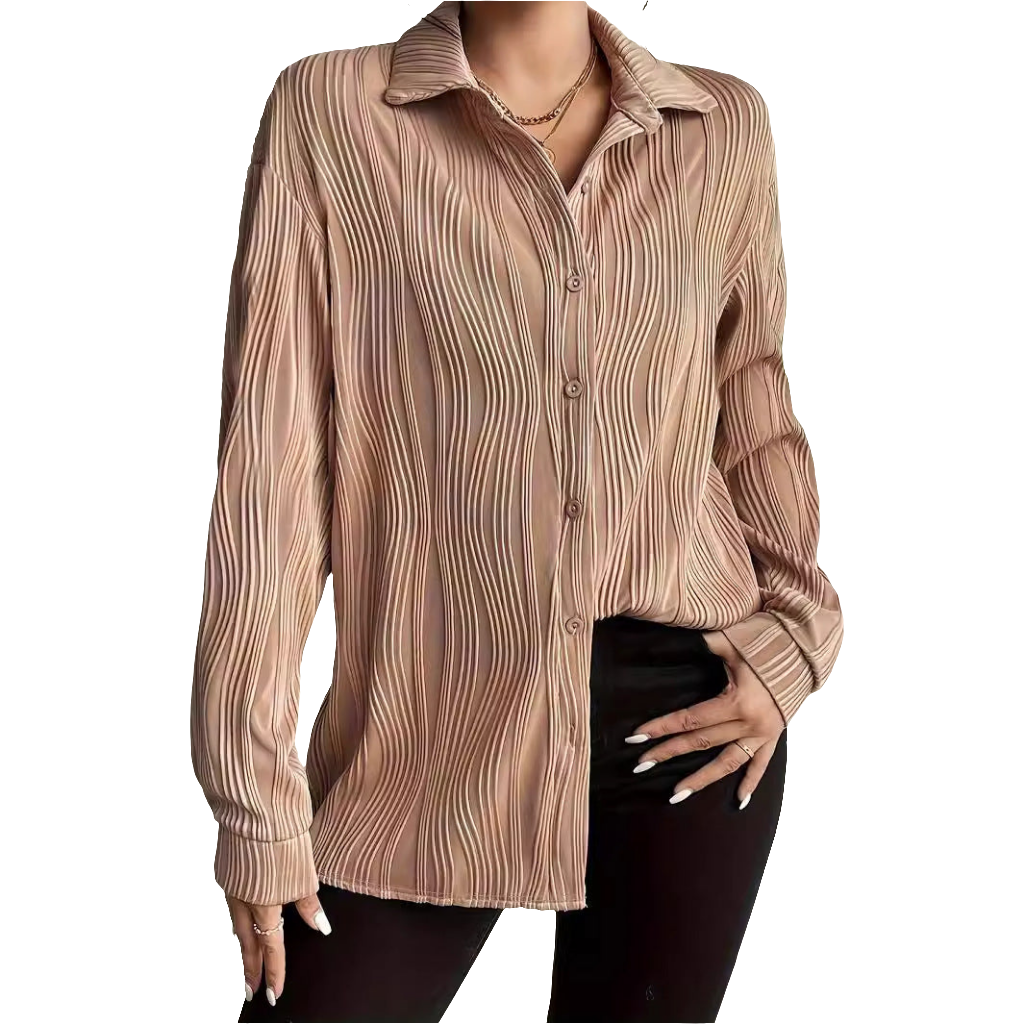 Fashionable Women's Plus Size Shirt With Fold-down Collar And Button Texture - Grace Beauty H&C