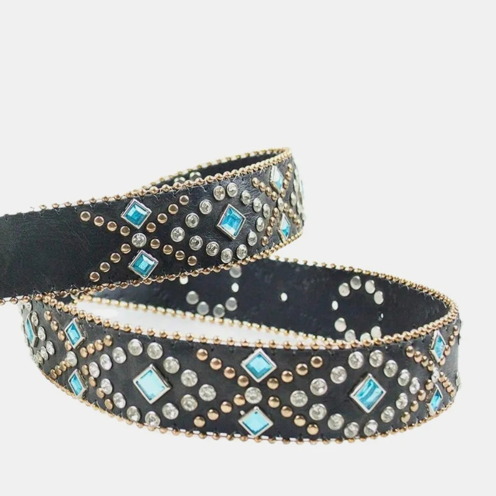 Rhinestone PU Leather Belt - Grace Beauty H&C