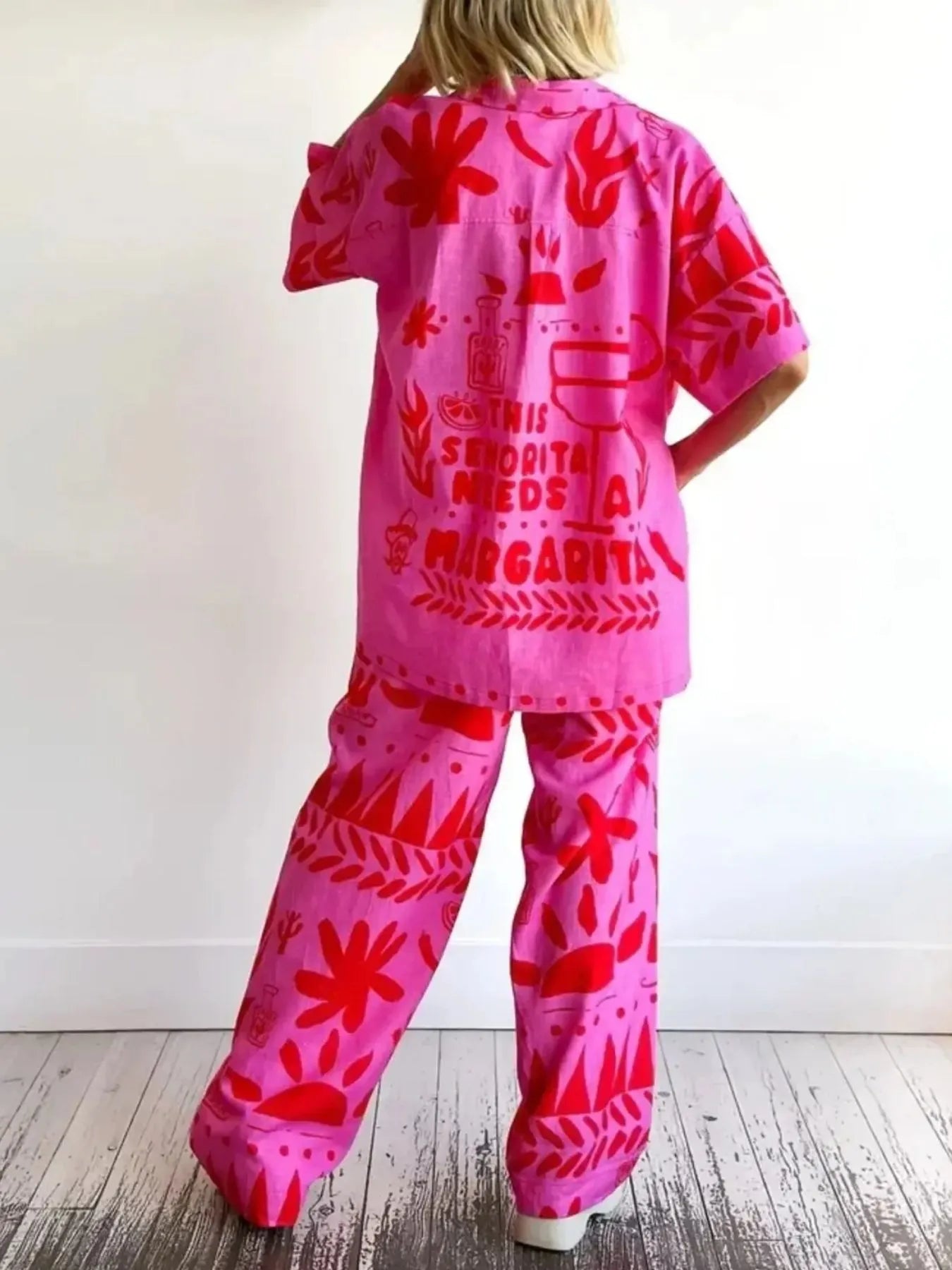 Printed Button Up Shirt and Pants Set - Grace Beauty H&C