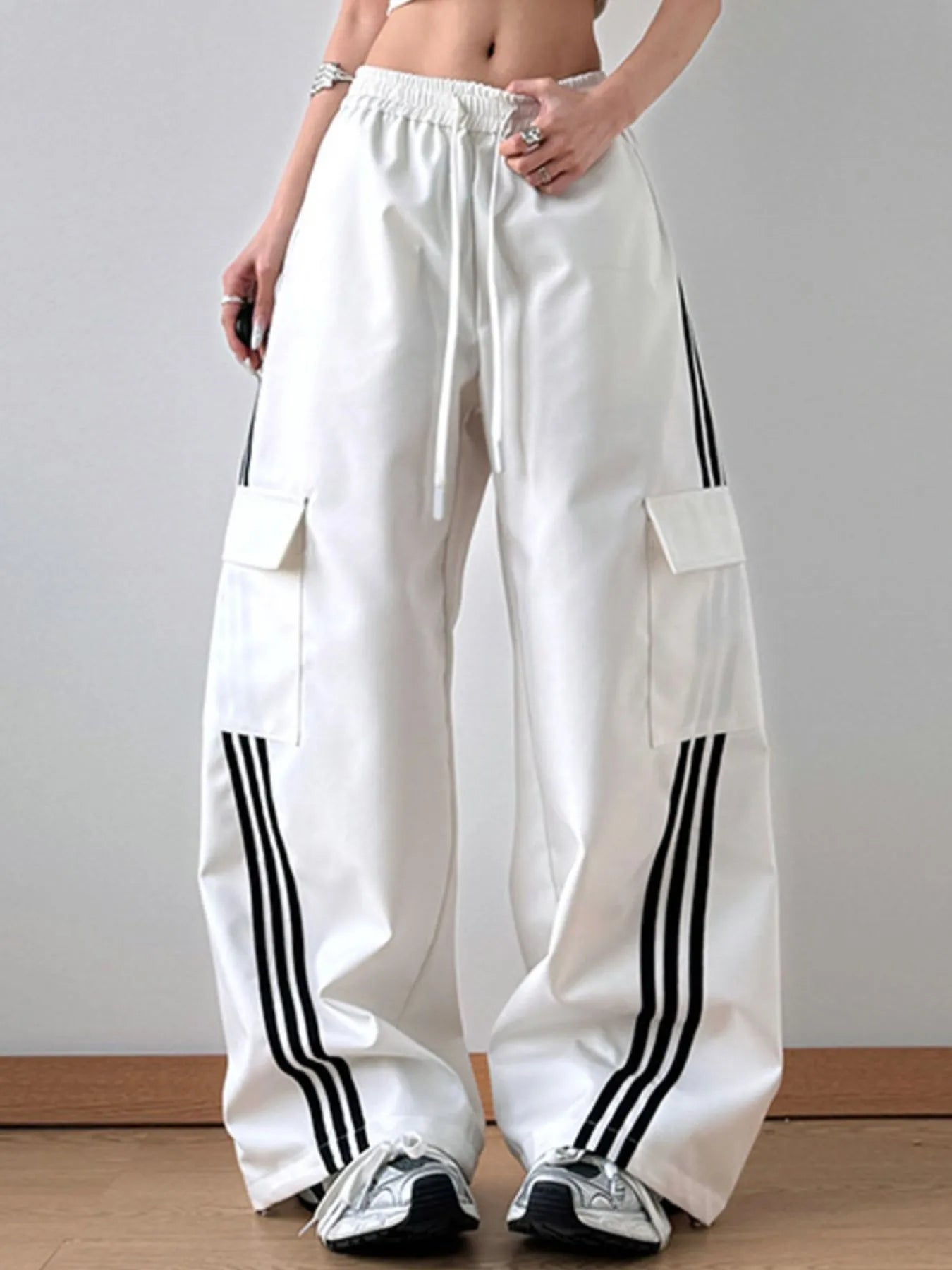 Striped Wide Leg Cargo Pants - Grace Beauty H&C