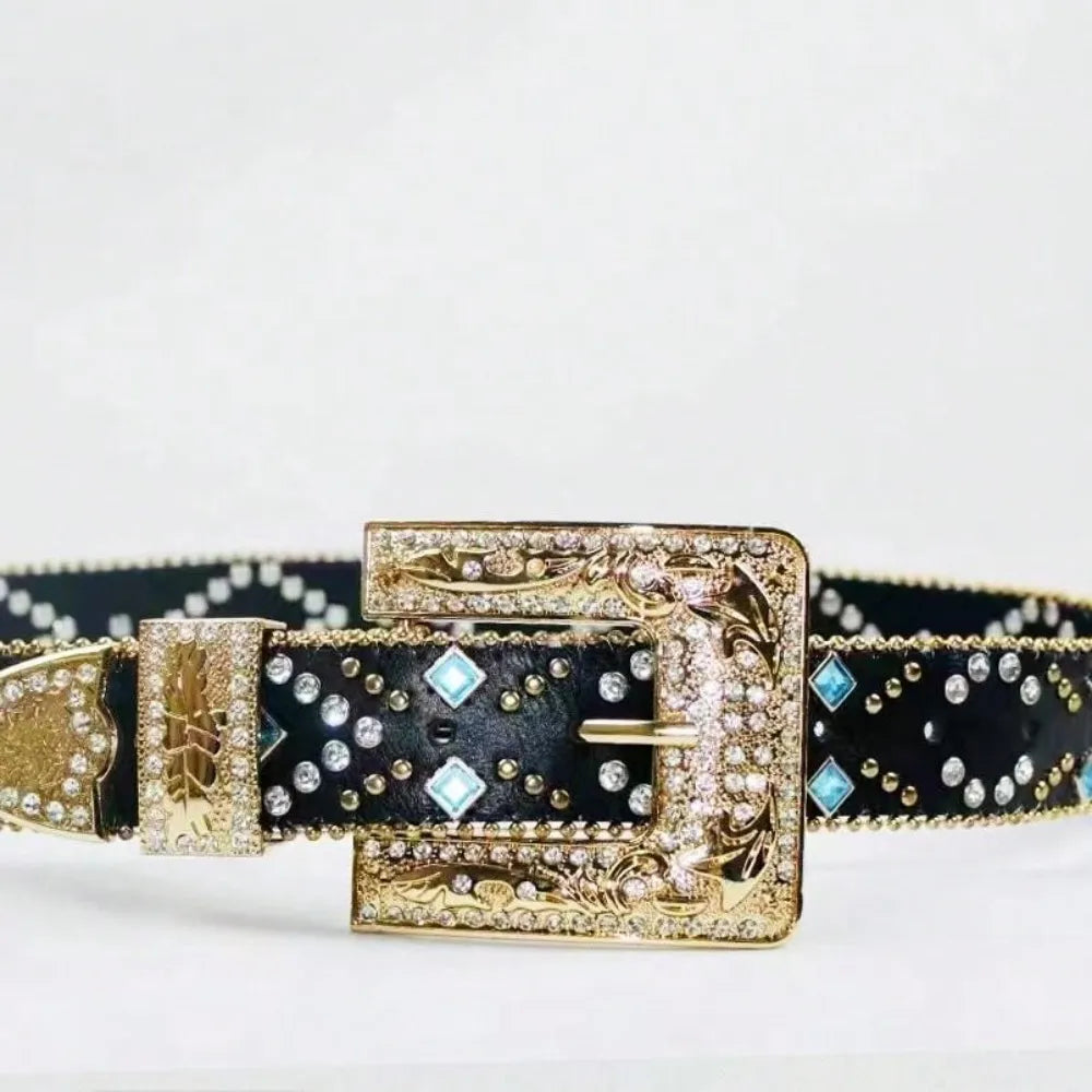 Rhinestone PU Leather Belt - Grace Beauty H&C