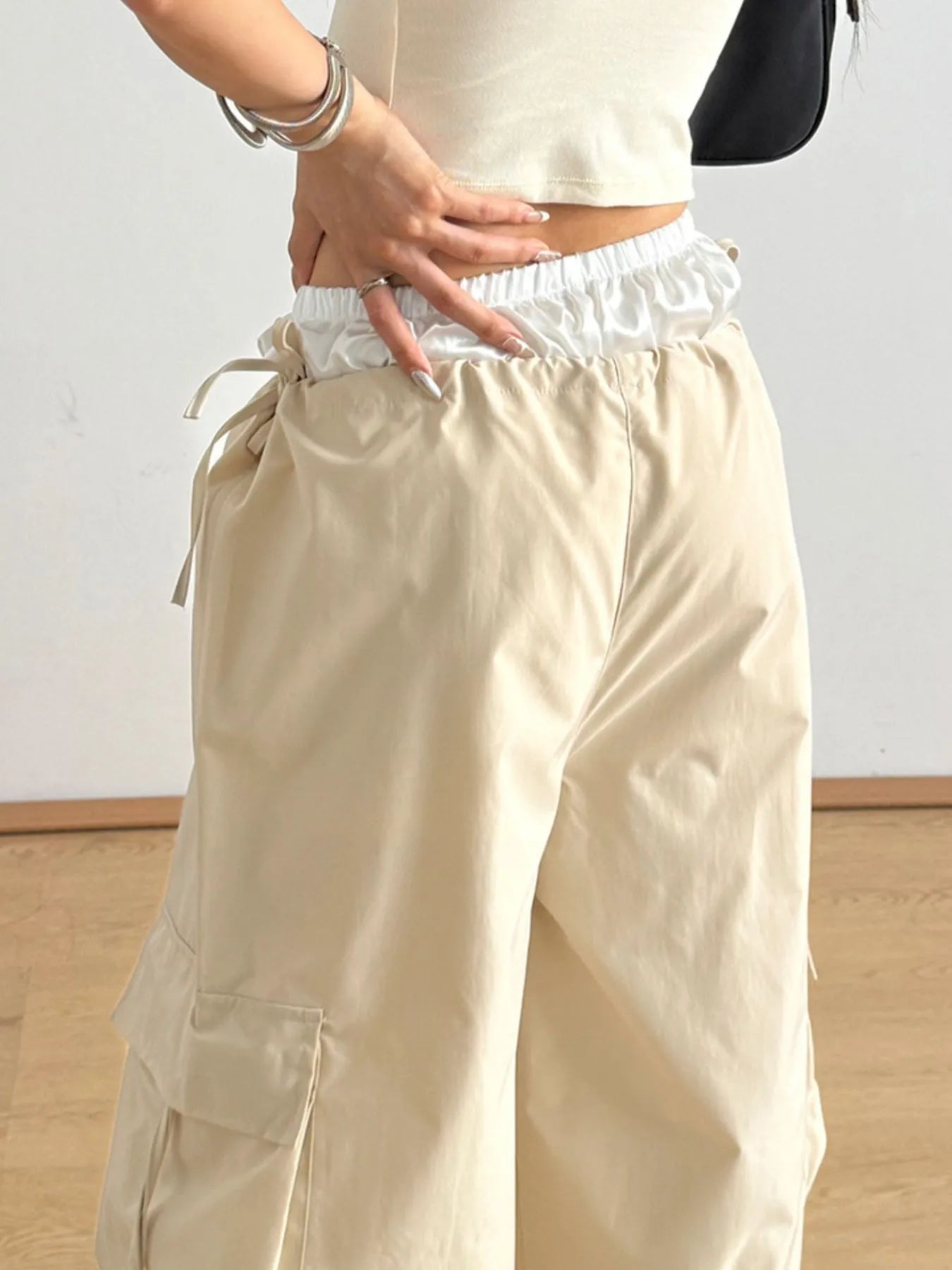 Bow Elastic Waist Cargo Pants - Grace Beauty H&C
