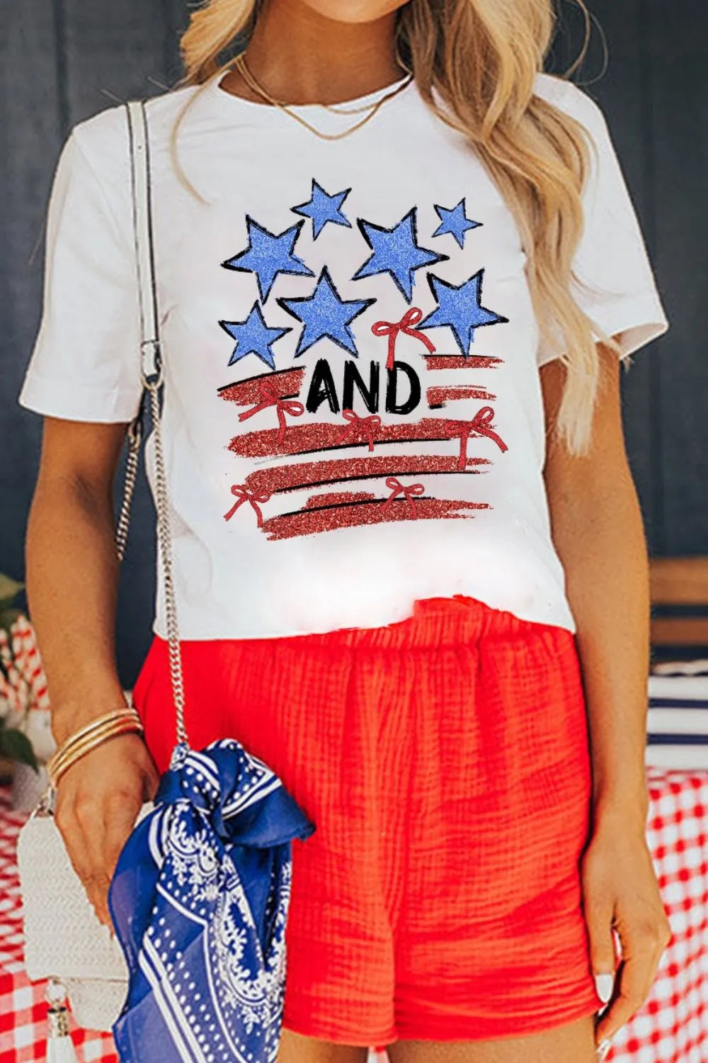 Stars and Stripes Bow Graphic T Shirt - Grace Beauty H&C
