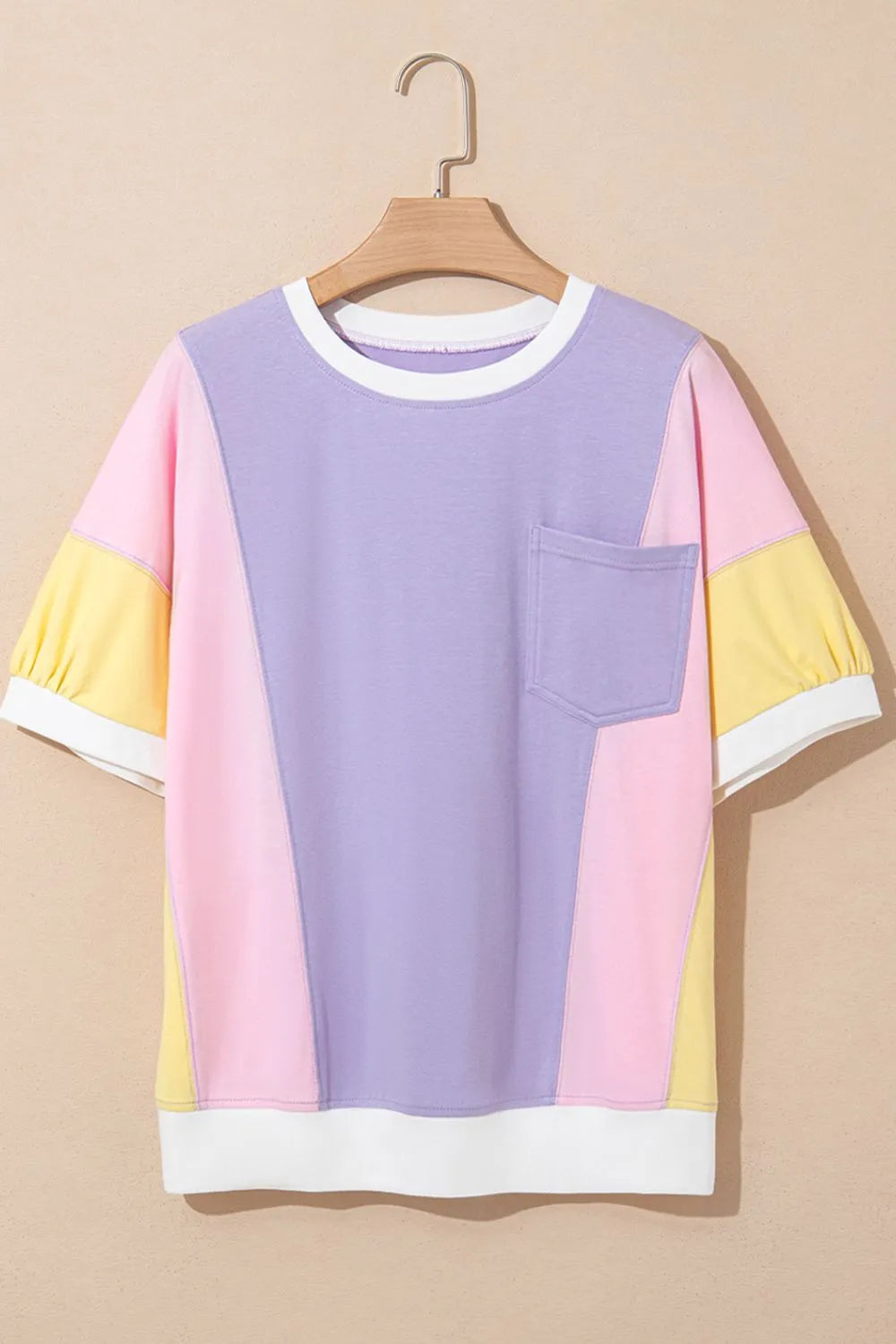 Color Block Patchwork Half Sleeve Oversized T Shirt - Grace Beauty H&C