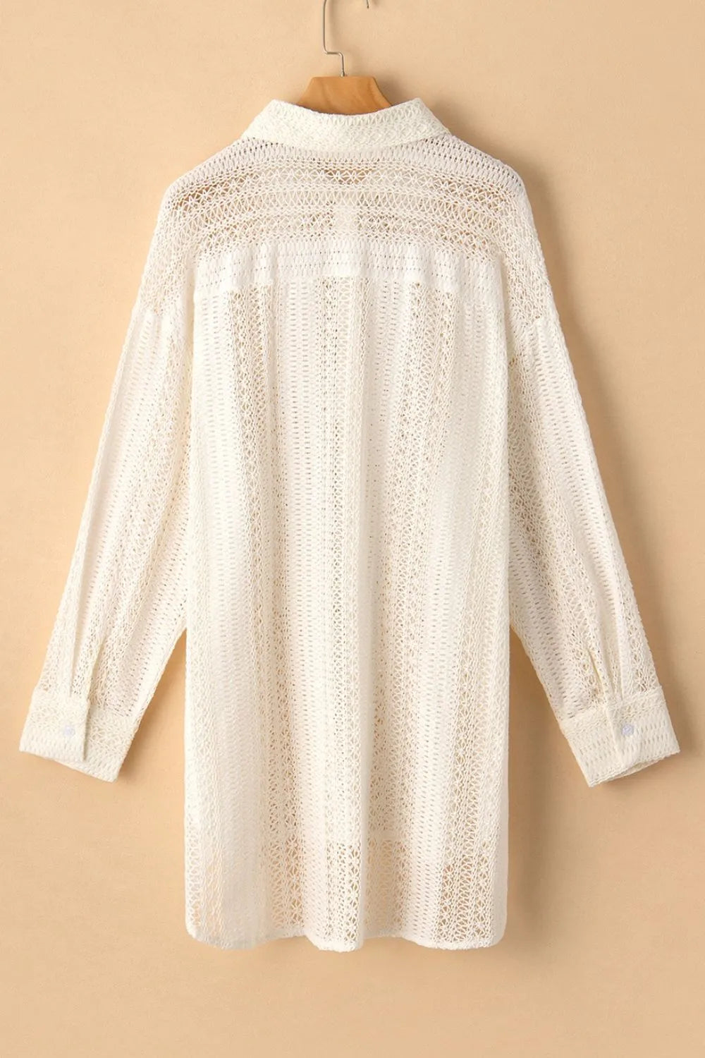 Lace Crochet Collared Neck Oversized Shirt - Grace Beauty H&C