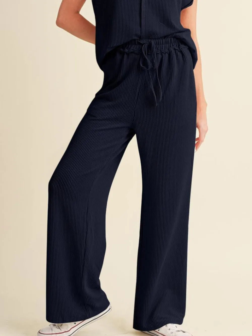 Ribbed Exposed Seam Top and Pants Set - Grace Beauty H&C