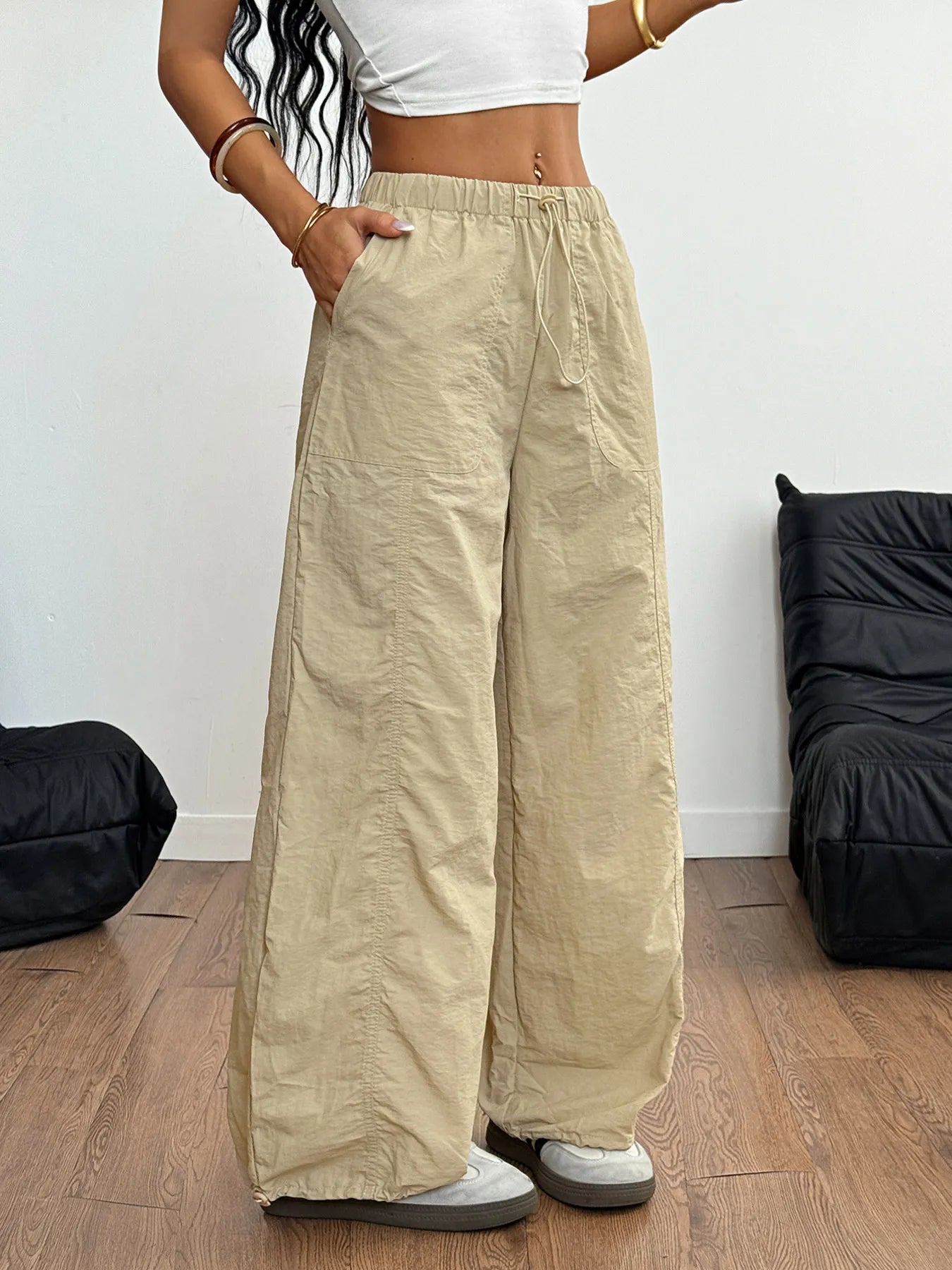 Drawstring Wide Leg Cargo Pants - Grace Beauty H&C