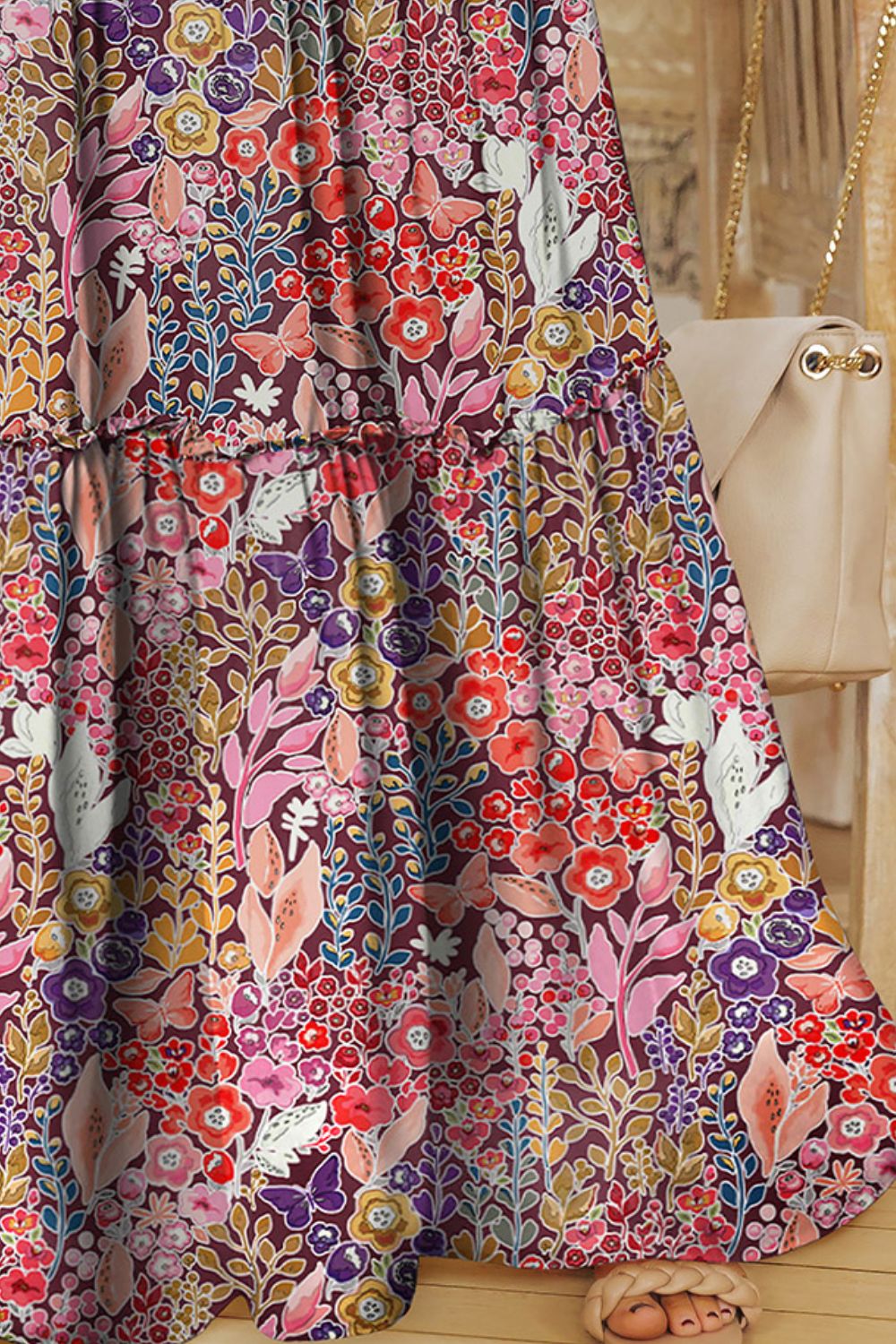 Floral Frill Trim Tiered Maxi Skirt - Grace Beauty H&C