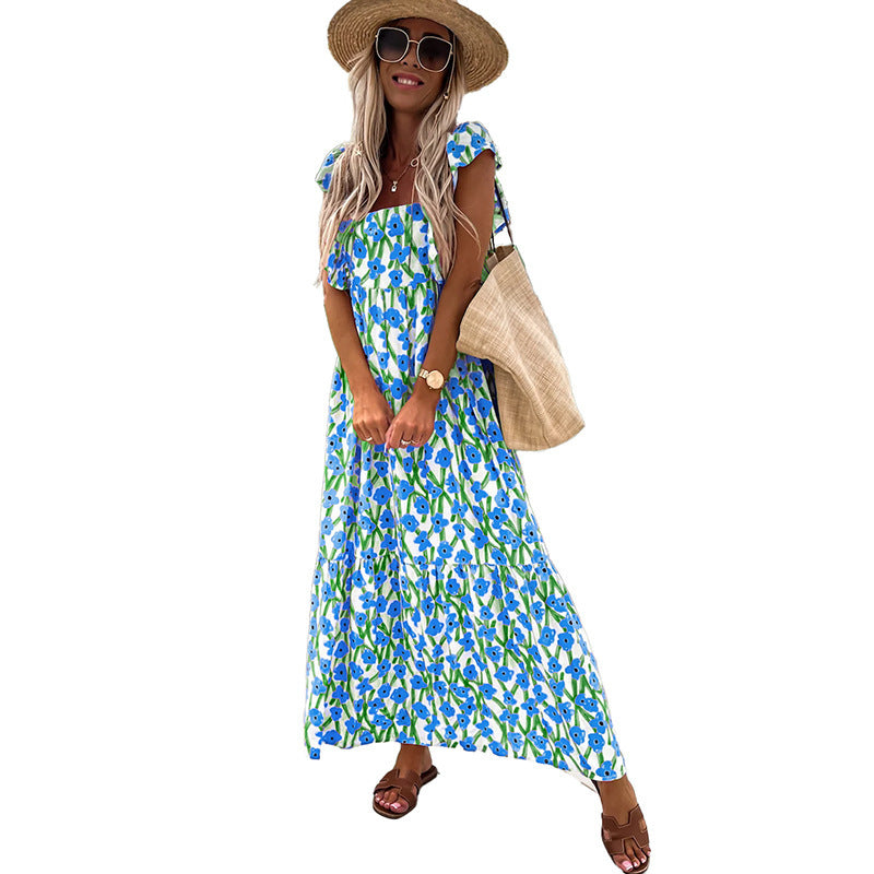 Women's Casual All-match Floral High Waist Square Collar Dress - Grace Beauty H&C