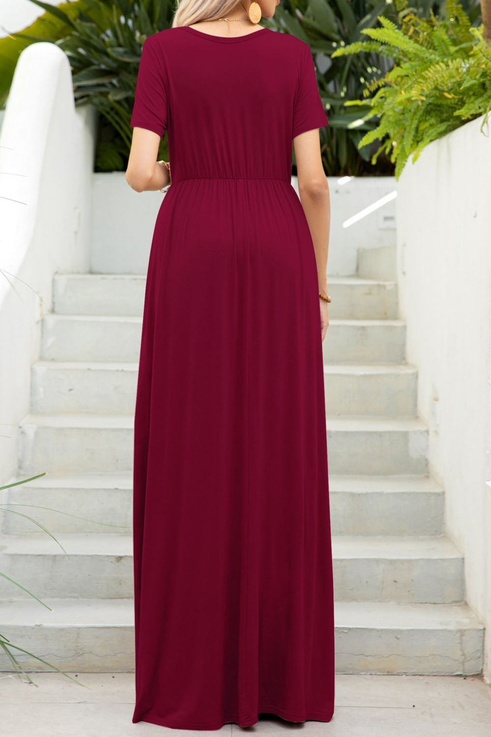 Round Neck Maxi Tee Dress with Pockets - Grace Beauty H&C