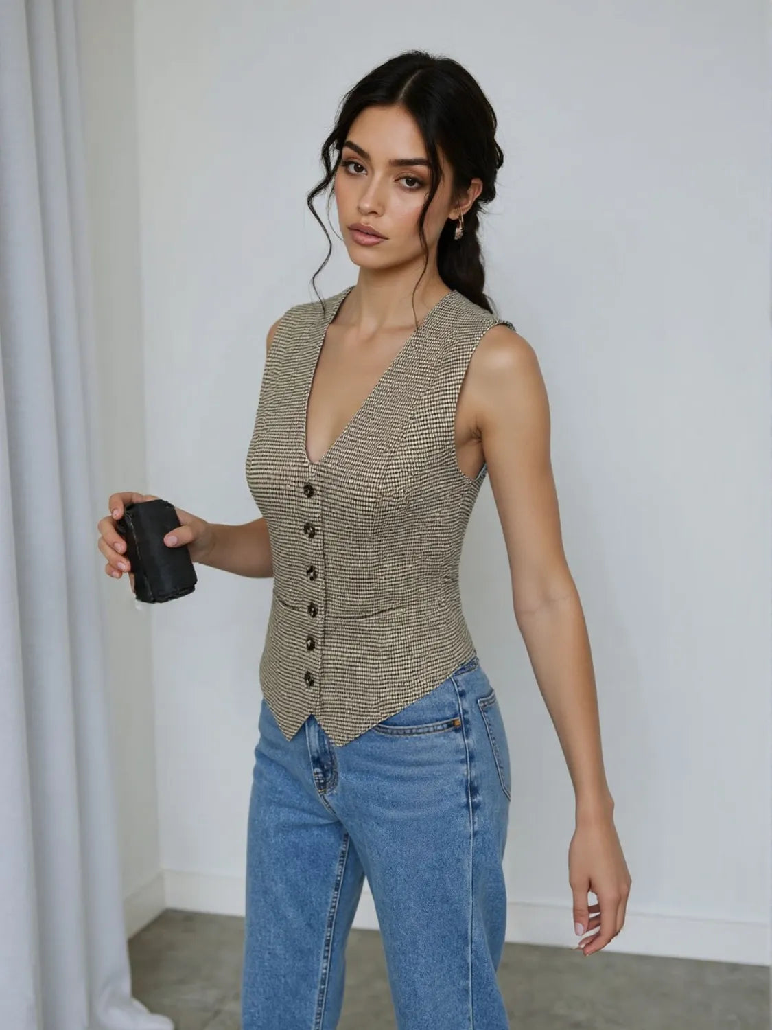 Plaid Button Down Vest - Grace Beauty H&C
