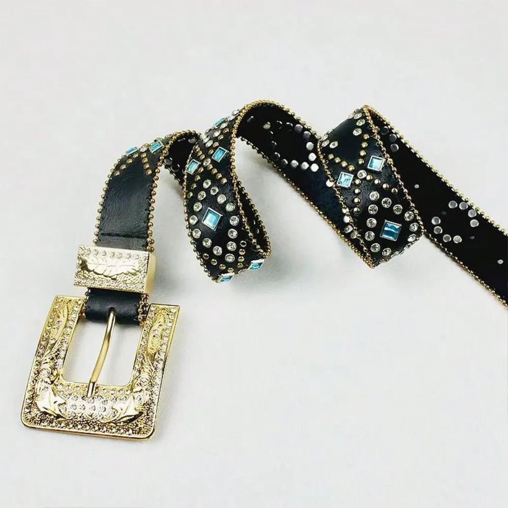 Rhinestone PU Leather Belt - Grace Beauty H&C