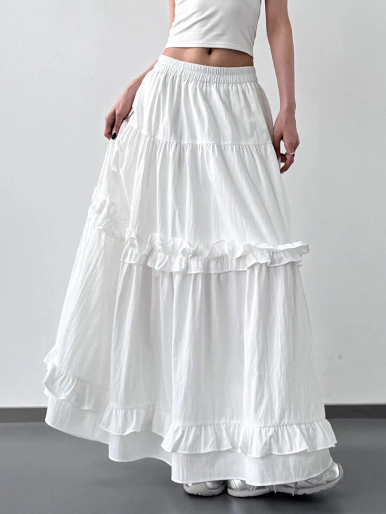 Elastic Waist Ruffle Maxi Skirt - Grace Beauty H&C 