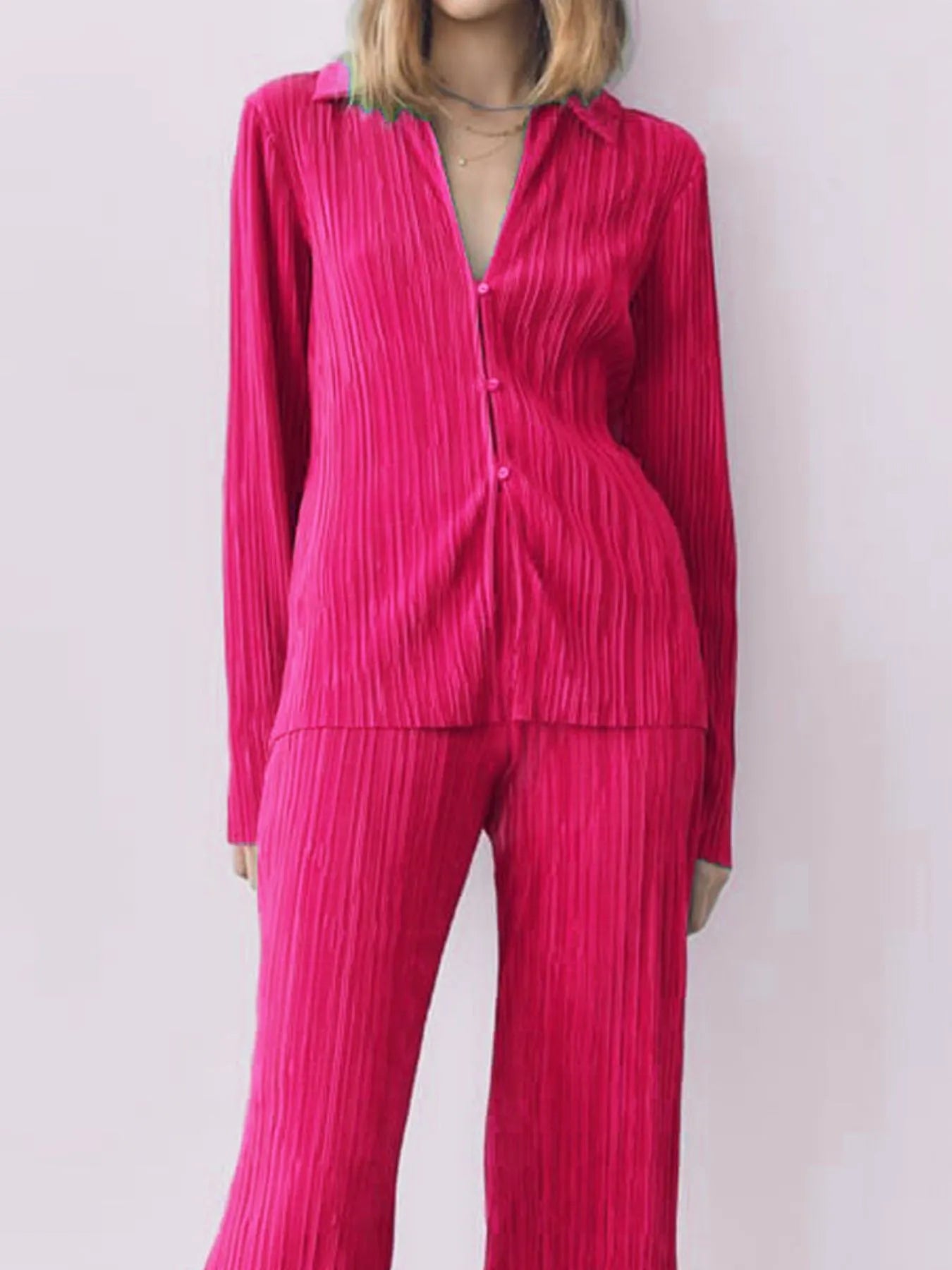 Texture Long Sleeve Top and Pants Lounge Set - Grace Beauty H&C 