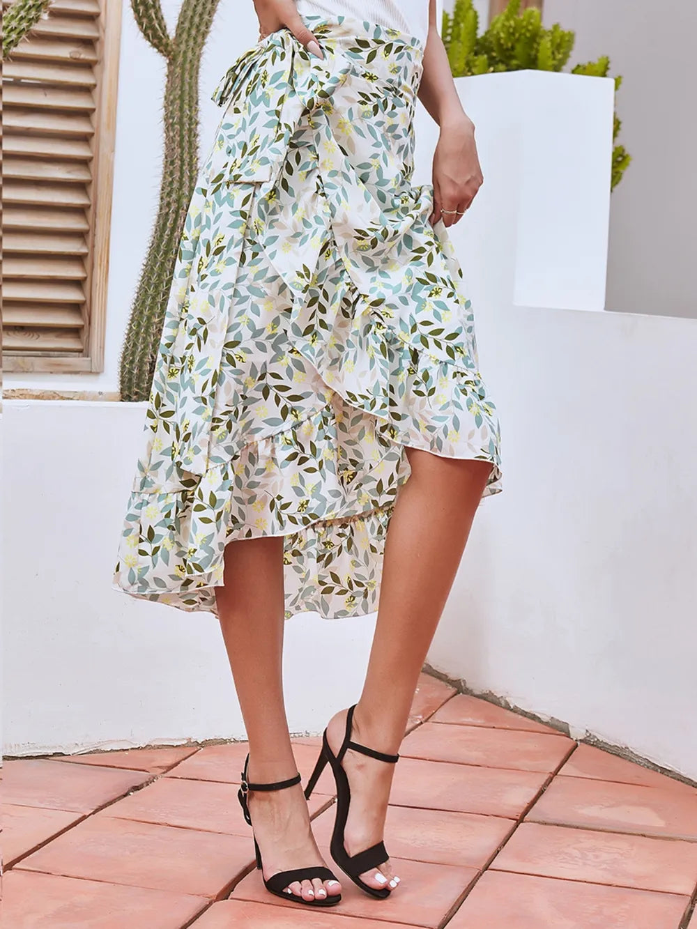 Printed Ruffled Midi Skirt - Grace Beauty H&C 