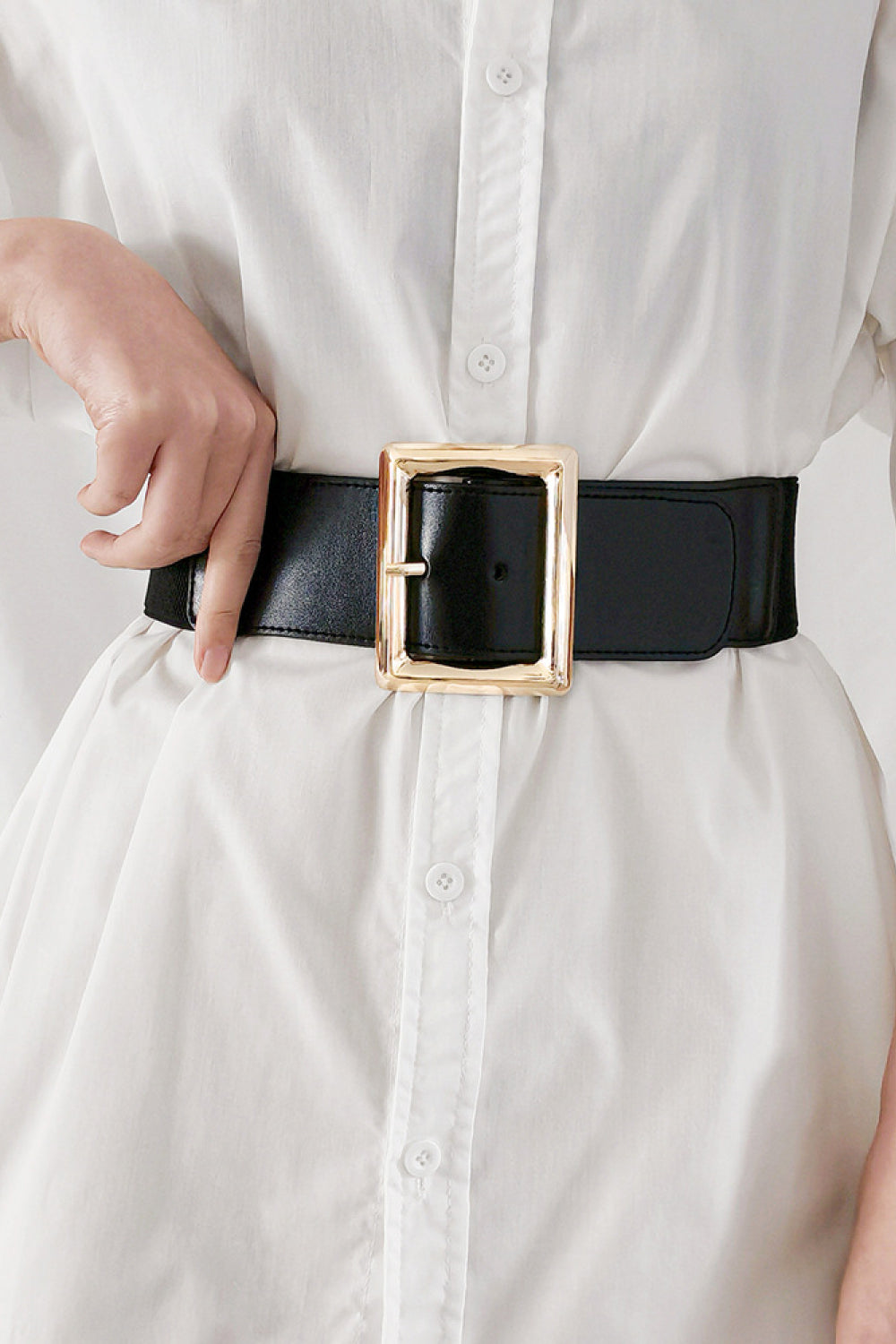 Rectangle Buckle Elastic Wide Belt - Grace Beauty H&C 