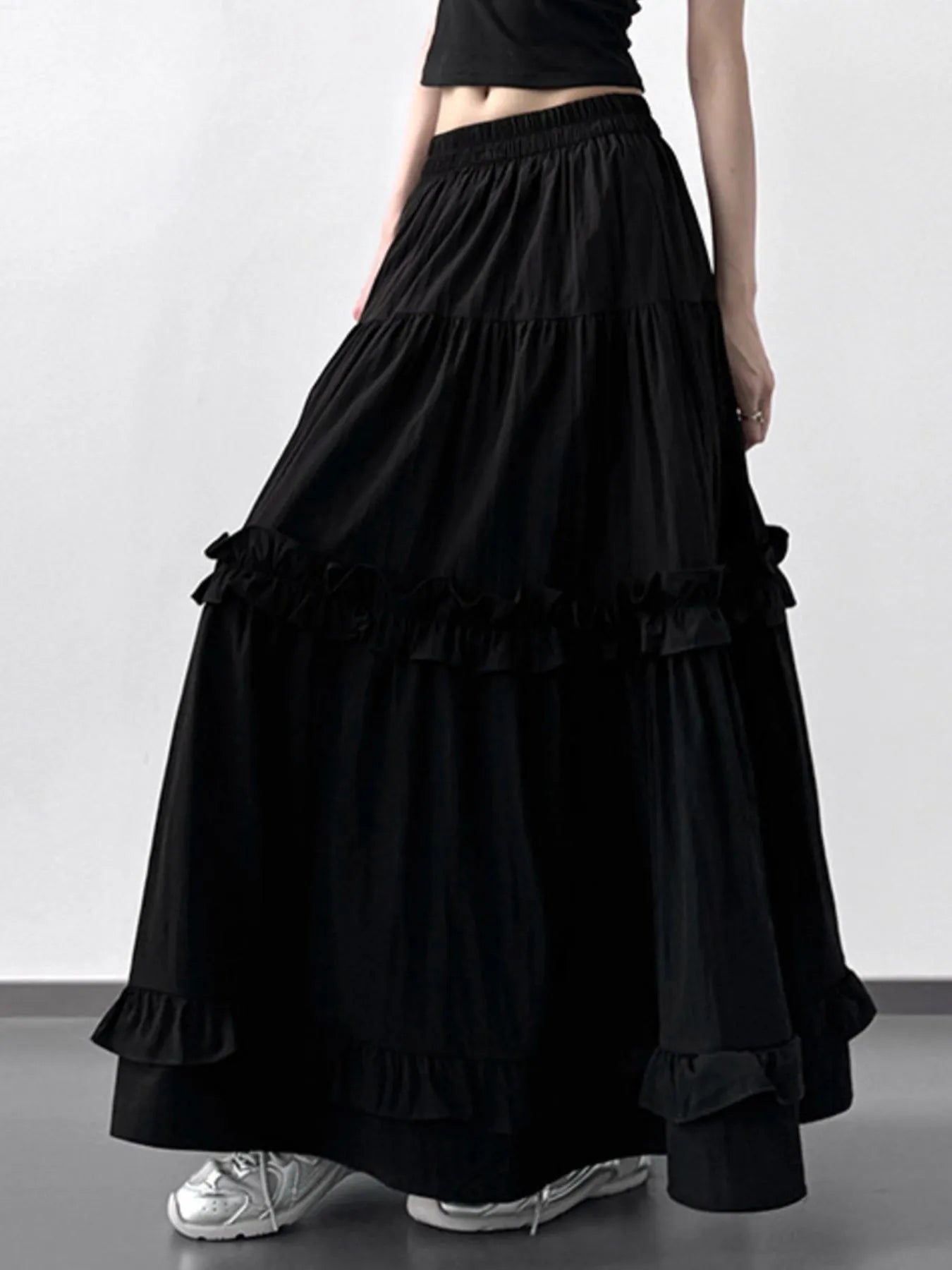Elastic Waist Ruffle Maxi Skirt - Grace Beauty H&C 