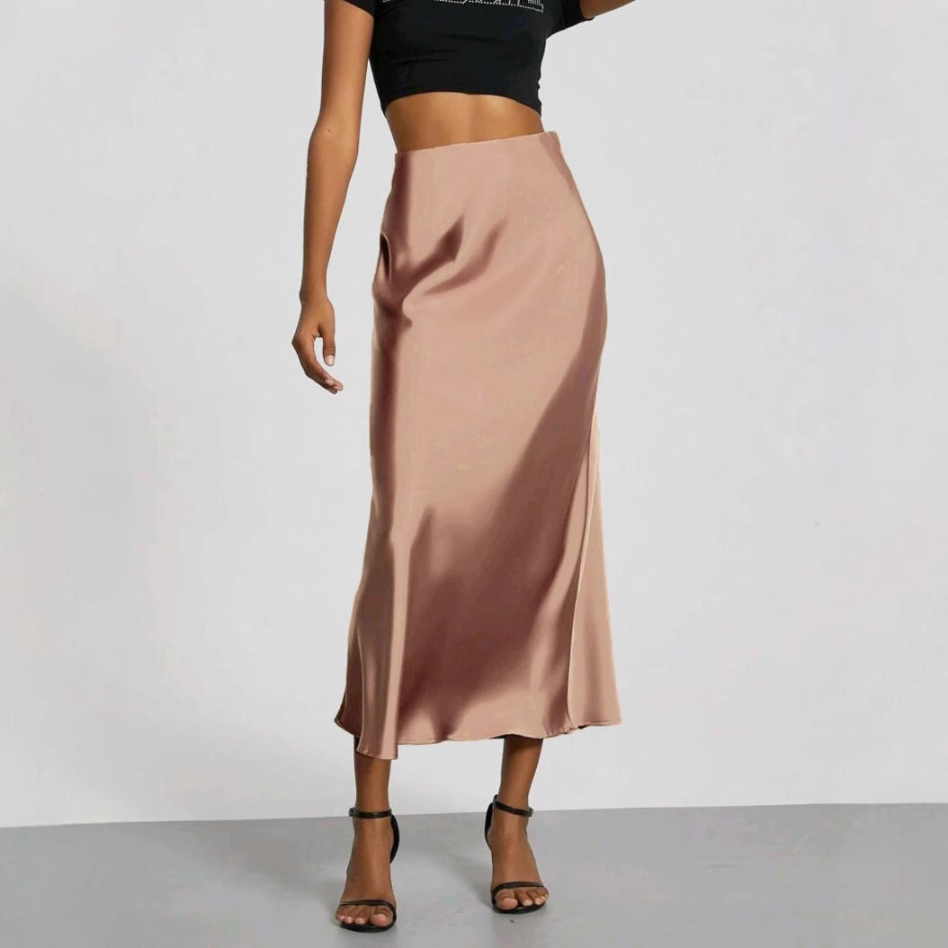 Women's Slim Fit Satin Skirt Fashion Chic Solid Long Skirt - Grace Beauty H&C 