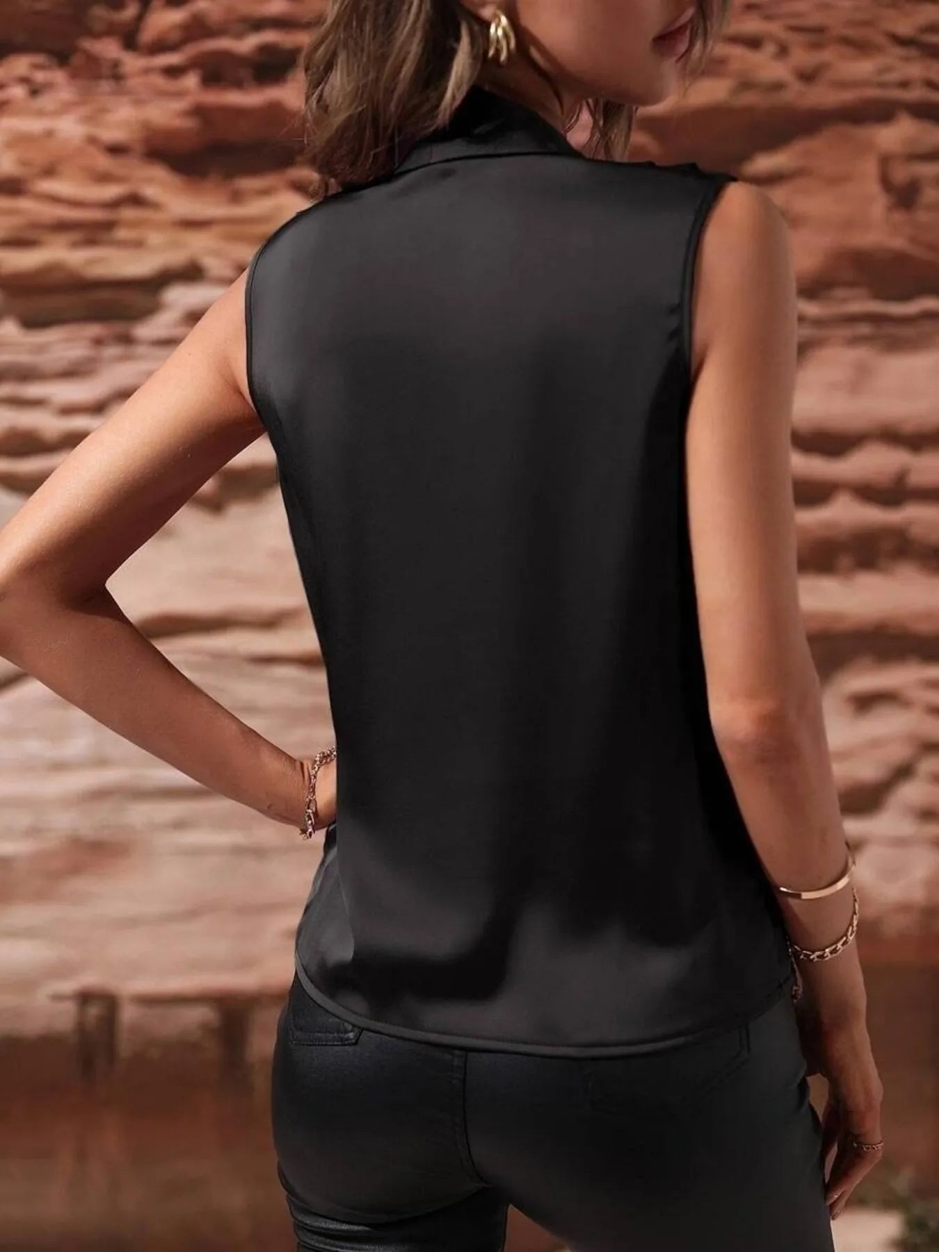 Sleeveless Wrap Draped  Blouse - Grace Beauty H&C 