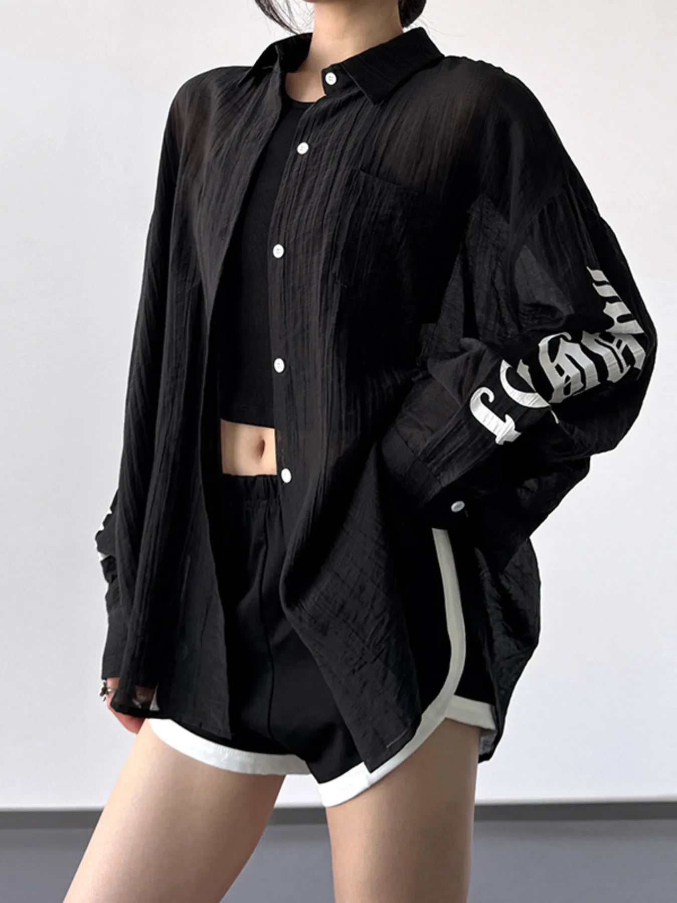Button-Up Long Sleeve Oversized Shirt - Grace Beauty H&C 