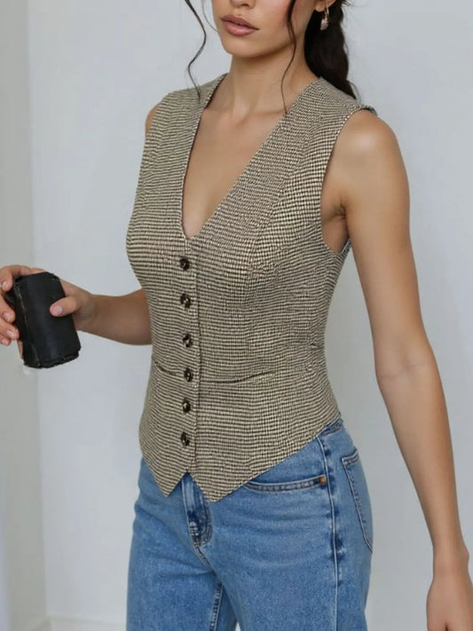 Plaid Button Down Vest - Grace Beauty H&C 