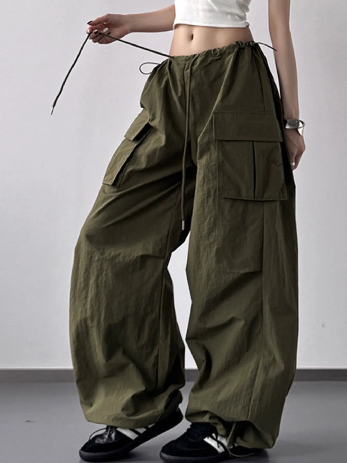 Drawstring Wide Leg Cargo Pants - Grace Beauty H&C 