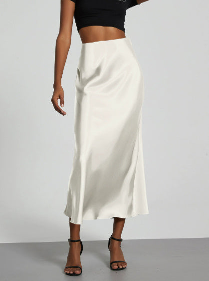 Women's Slim Fit Satin Skirt Fashion Chic Solid Long Skirt - Grace Beauty H&C 