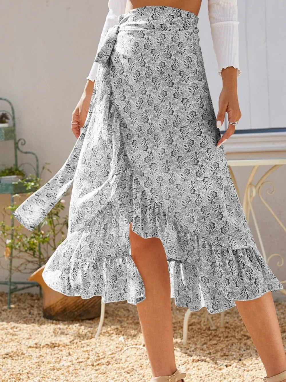 Printed Ruffled Midi Skirt - Grace Beauty H&C 
