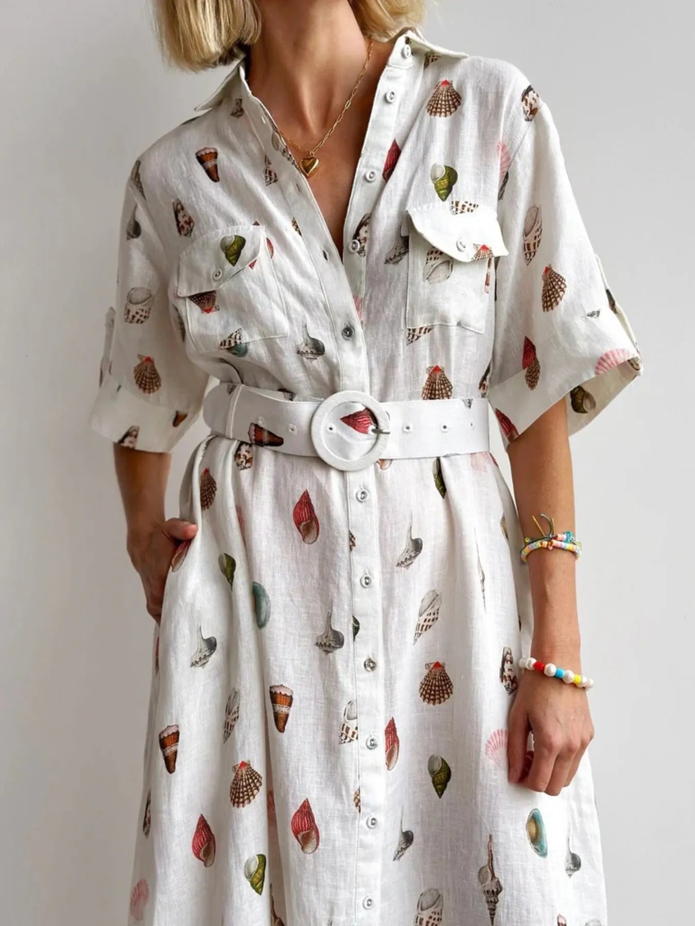 Printed Button Up Maxi Shirt Dress - Grace Beauty H&C 