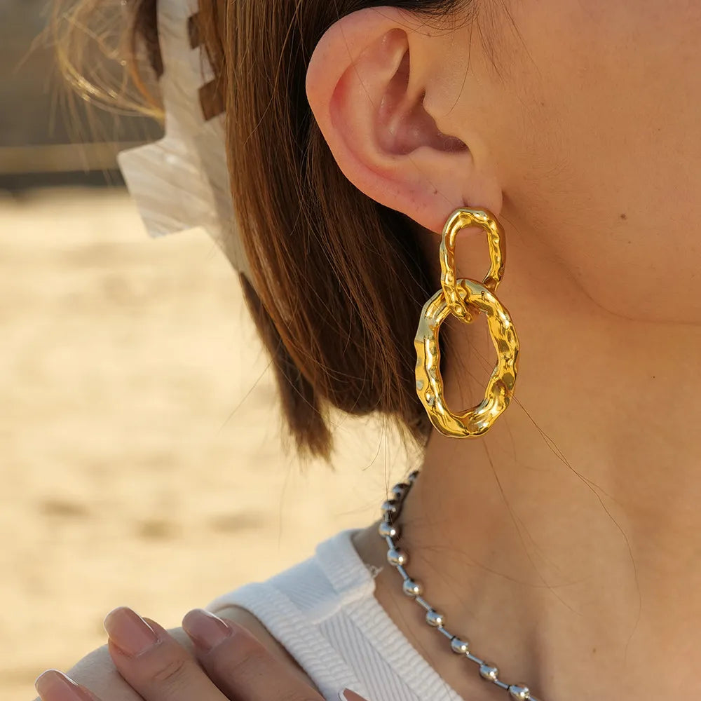 18K Gold-Plated Stainless Steel Drop Earrings - Grace Beauty H&C 