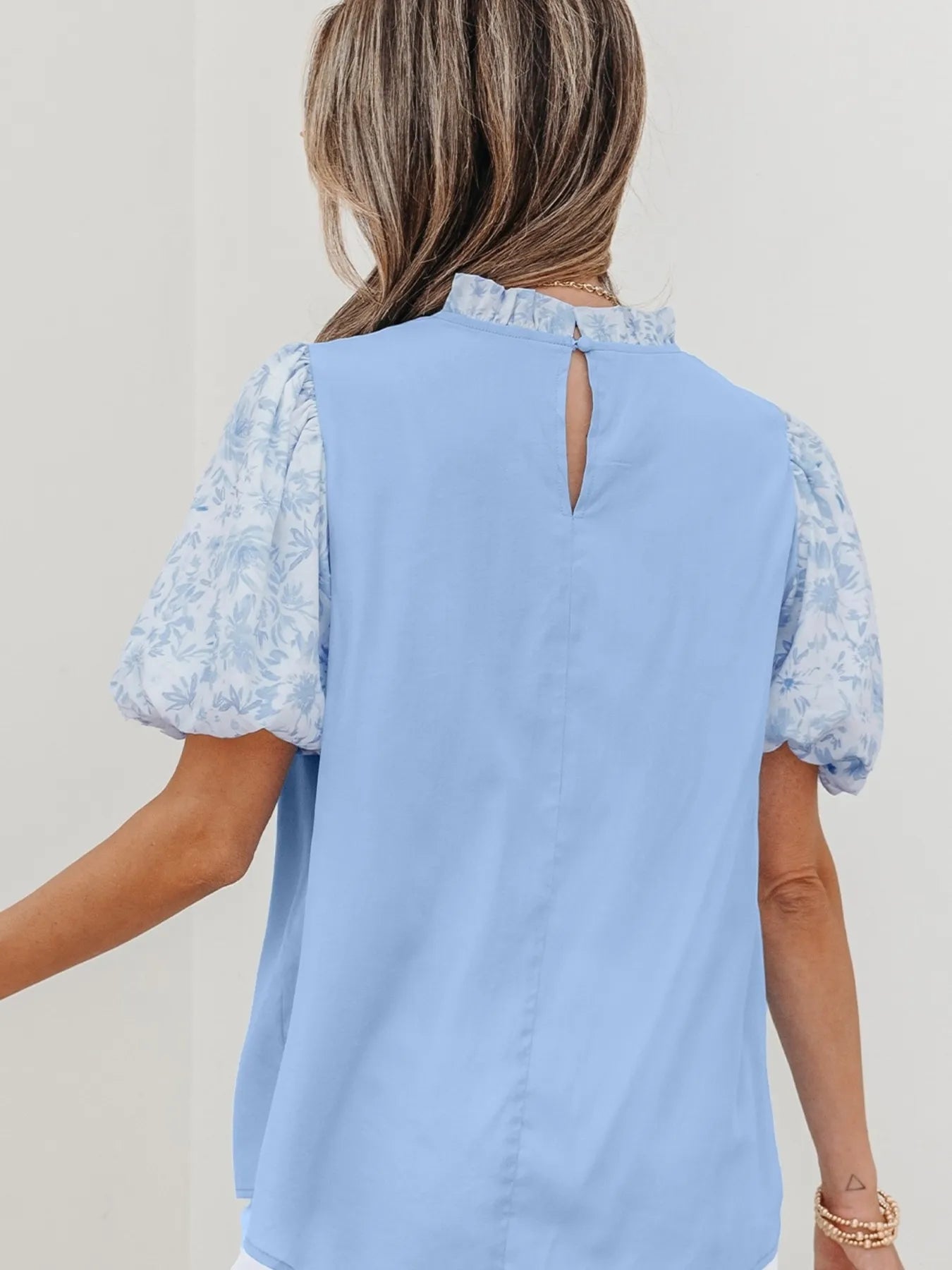 Lace Insert Floral Puff Sleeve Patchwork Loose Blouse - Grace Beauty H&C 