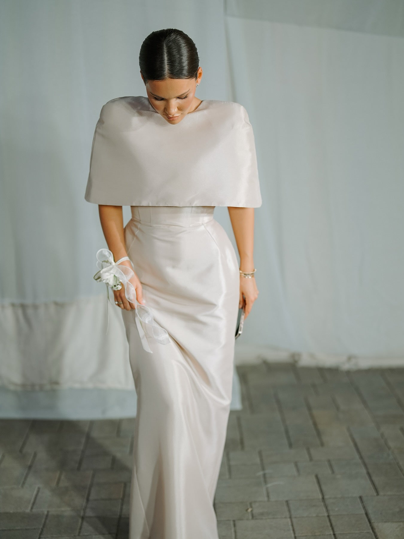 Satin Cape-style Top &Fitted Maxi Dress Set - Grace Beauty H&C 