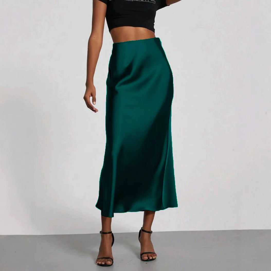 Women's Slim Fit Satin Skirt Fashion Chic Solid Long Skirt - Grace Beauty H&C 