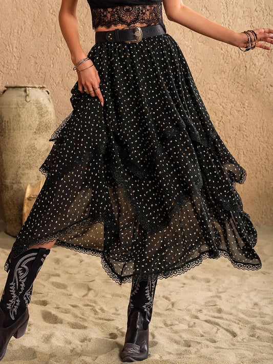 Lace Detail Layered Midi Skirt - Grace Beauty H&C 