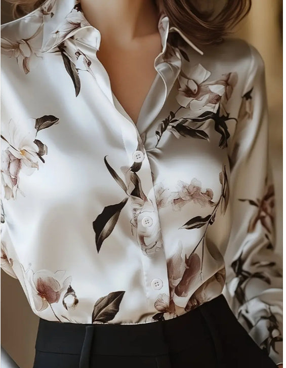 Modern Satin Elegant Printed Shirt In White - Grace Beauty H&C 