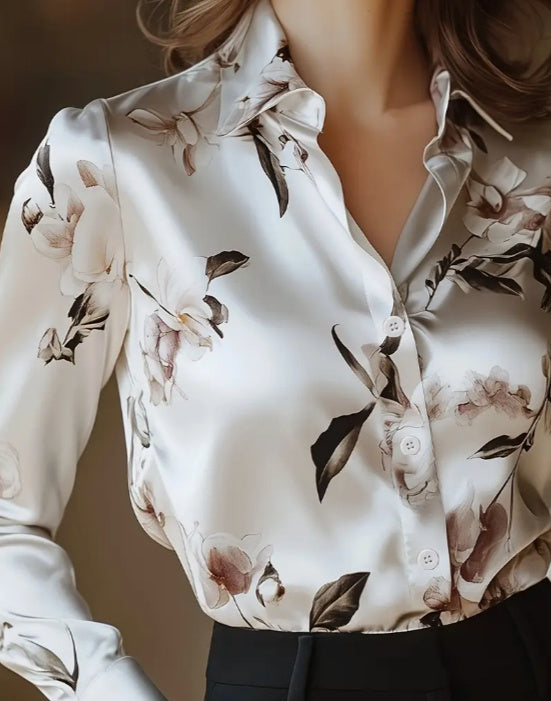 Modern Satin Elegant Printed Shirt In White - Grace Beauty H&C 