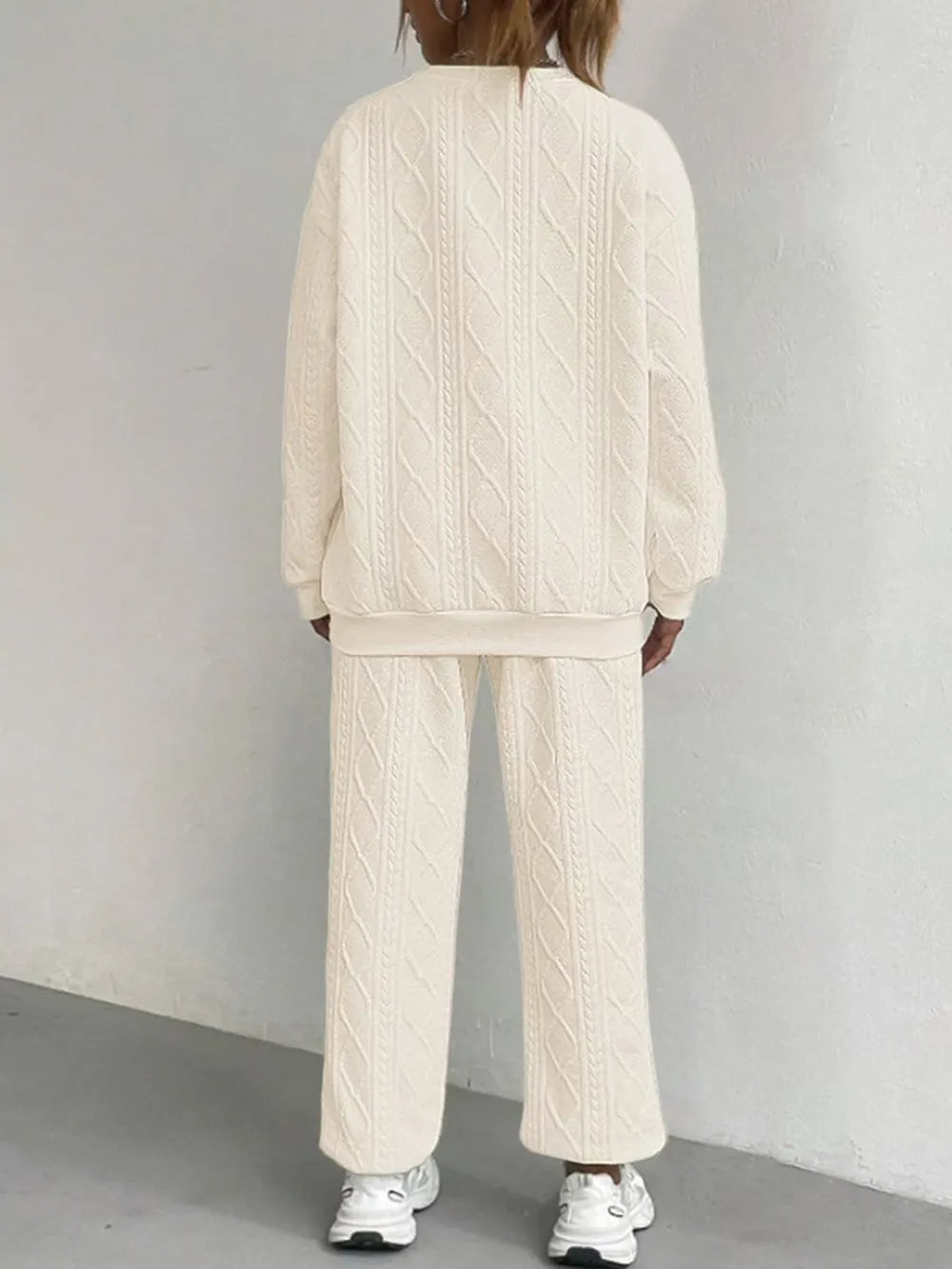 Texture Round Neck Top and Pants Set - Grace Beauty H&C 