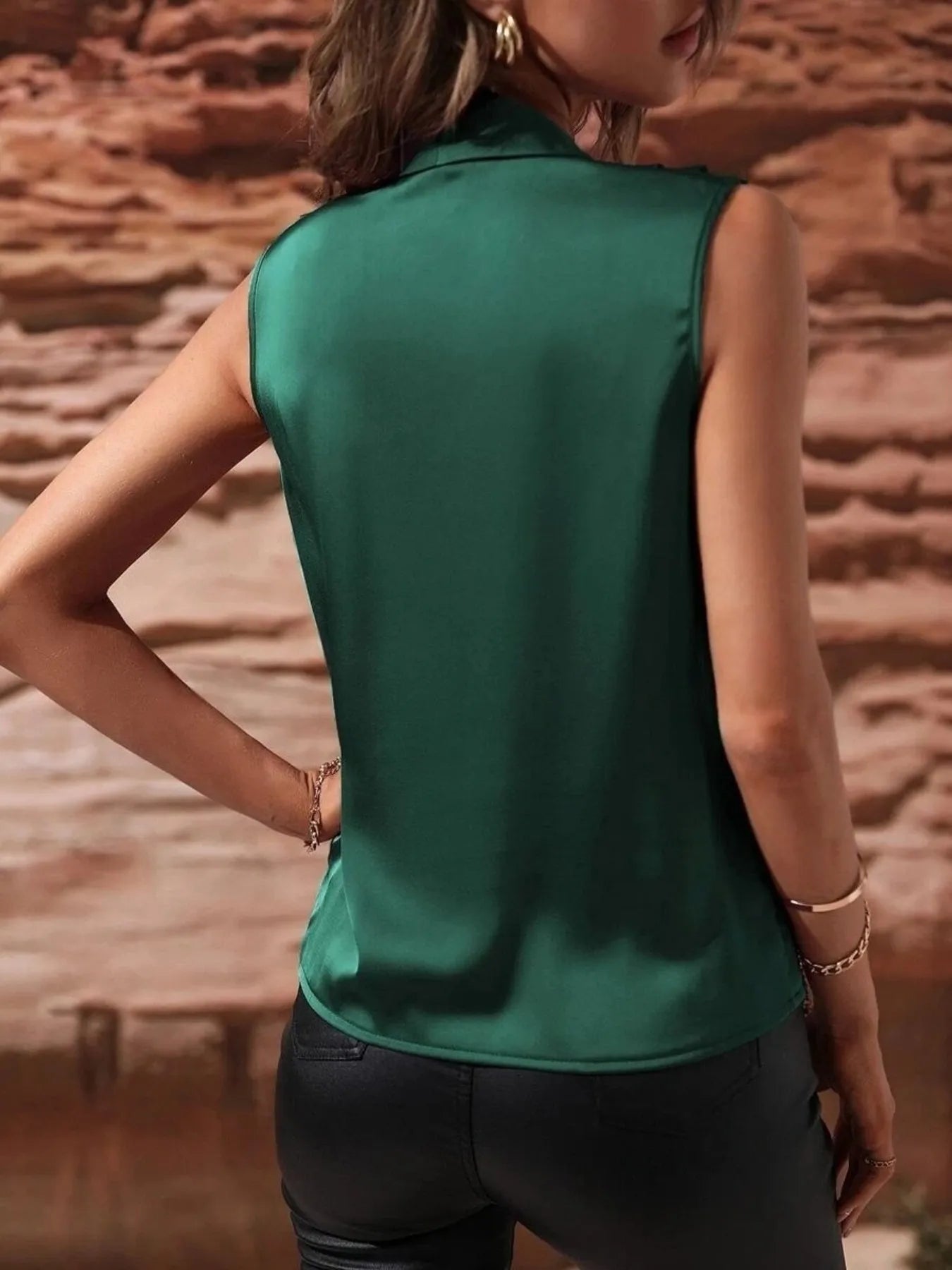 Sleeveless Wrap Draped  Blouse - Grace Beauty H&C 